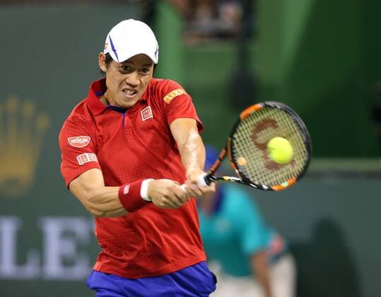 March 16, 2016: Kei Nishikori of Japan returns a shot against John Isner during the 2016 BNP Paribas Open at Indian Wells Tennis Garden in Indian Wells, California. TENNIS 2016: BNP Paribas Open MAR 16 - ZUMAcb8_