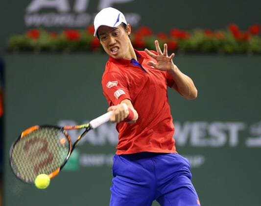 March 16, 2016: Kei Nishikori of Japan returns a shot against John Isner during the 2016 BNP Paribas Open at Indian Wells Tennis Garden in Indian Wells, California. TENNIS 2016: BNP Paribas Open MAR 16 - ZUMAcb8_