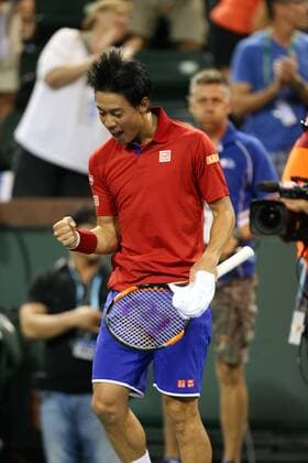 March 16, 2016: Kei Nishikori of Japan celebrates after winning his match against John Isner during the 2016 BNP Paribas Open at Indian Wells Tennis Garden in Indian Wells, California. TENNIS 2016: BNP Paribas Open MAR 16 - ZUMAcb8_