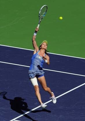 16 Mar. 2016: Agnieszka Radwanska (POL) goes after a ball hit high in the air during a quarterfinals match against Petra Kvitova (CZE) during the BNP Paribas Open played at the Indian Wells Tennis Garden in Indian Wells, CA. (Photo By John Cordes Icon Sportswire) TENNIS: MAR 16 BNP Paribas Open Icon506160316008 EDITORIAL USE ONLY