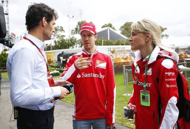 Motorsports: FIA Formula One World Championship WM Weltmeisterschaft 2016, Grand Prix of Australia, Mark Webber (AUS), 5 Sebastian Vettel (GER, Scuderia Ferrari), Britta Roeske (GER, Scuderia Ferrari), xHOCHxZWEIx
