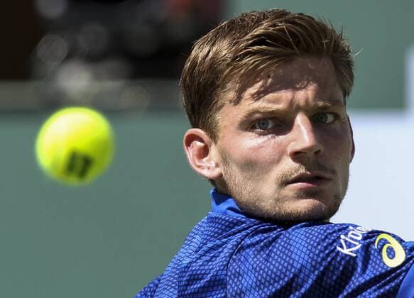 INDIAN WELLS, March 17, 2016 -- David Goffin of Belgium eyes on a ball during the men s singles quaterfinal against Marin Cilic of Croatia at the BNP Paribas Open tennis tournament in Indian Wells, California, the United States, March 17, 2016. Goffin won 7-6, 6-2. ) (SP)US-INDIAN WELLS-TENNIS-BNP PARIBAS OPEN ZhaoxHanrong 