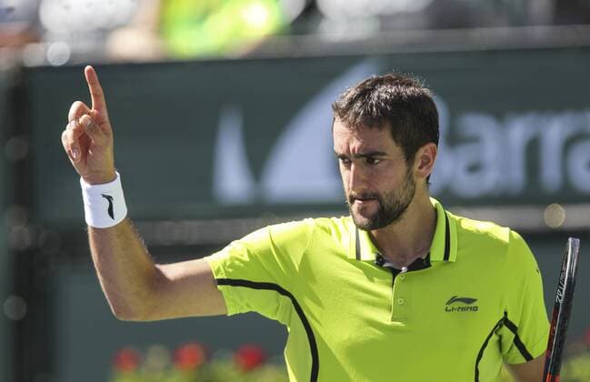 INDIAN WELLS, March 17, 2016 -- Marin Cilic of Croatia reacts during the men s singles quaterfinal against David Goffin of Belgium at the BNP Paribas Open tennis tournament in Indian Wells, California, the United States, March 17, 2016. Cilic lost by 6-7, 2-6. ) (SP)US-INDIAN WELLS-TENNIS-BNP PARIBAS OPEN ZhaoxHanrong 