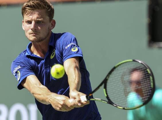 INDIAN WELLS, March 17, 2016 -- David Goffin of Belgium returns a shot during the men s singles quaterfinal against Marin Cilic of Croatia at the BNP Paribas Open tennis tournament in Indian Wells, California, the United States, March 17, 2016. Goffin won 7-6, 6-2. ) (SP)US-INDIAN WELLS-TENNIS-BNP PARIBAS OPEN ZhaoxHanrong 