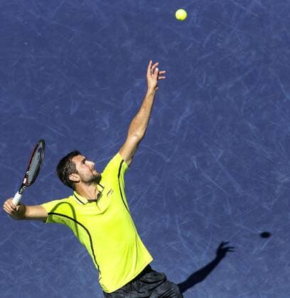 INDIAN WELLS, March 17, 2016 -- Marin Cilic of Croatia serves during the men s singles quaterfinal against David Goffin of Belgium at the BNP Paribas Open tennis tournament in Indian Wells, California, the United States, March 17, 2016. Cilic lost by 6-7, 2-6. ) (SP)US-INDIAN WELLS-TENNIS-BNP PARIBAS OPEN ZhaoxHanrong 