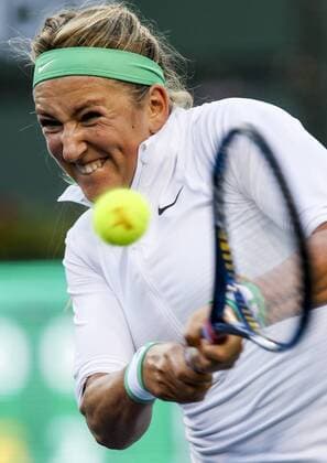 INDIAN WELLS, March 17, 2016 -- Victoria Azarenka of Belarus returns the ball against Magdalena Rybarikova of Slovakia during the women singles quaterfinals of the BNP Paribas Open tennis tournament in Indian Wells, California, the United States, March 17, 2016. Azarenka won 2-0. ) (SP)US-INDIAN WELLS-TENNIS-BNP PARIBAS OPEN ZhaoxHanrong 