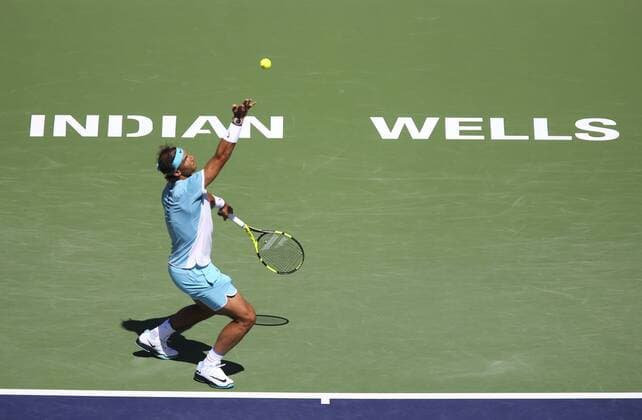 March 18, 2016 - Indian Wells, California, U.S - RAFAEL NADAL of Spain in action defeating Kei Nishikori of Japan during the men singles semifinal of the BNP Paribas Open tennis tournament on Friday, March 18, 2016 in Indian Wells, California. Nadal won 6-4, 6-3. Tennis 2016 - BNP Paribas Open - Semi-Finals - ZUMAc68_
