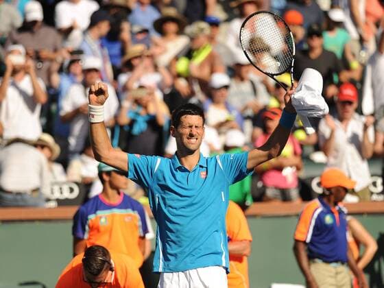 18 March 2016: Novak Djokovic(SRB ) reacts after defeating Jo Wilfried Tsonga (FRA) in the quarter final of the men s singles at the BNP Paribas Open played at the Indian Wells Tennis Garden, Indian Wells, CA (Photo by Cynthia Lum Icon Sportswire) TENNIS: MAR 18 BNP Paribas Open Icon250031816009 EDITORIAL USE ONLY