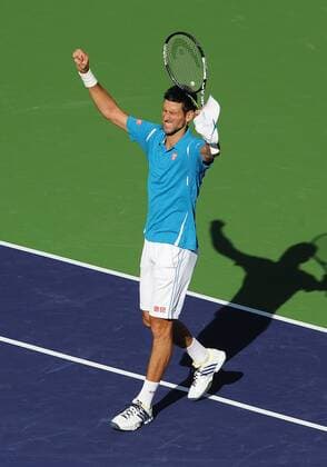 18 Mar. 2016: Novak Djokovic (SRB) waves to the cheering fans after defeating Jo-Wilfried Tsonga (FRA) 7-6(2), 7-6(2) to advance to the semifinals of the BNP Paribas Open played at the Indian Wells Tennis Garden in Indian Wells, CA. (Photo By John Cordes Icon Sportswire) TENNIS: MAR 18 BNP Paribas Open Icon506160318064 EDITORIAL USE ONLY