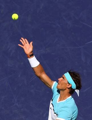 March 18, 2016: Rafael Nadal of Spain serves against Kei Nishikori of Japan during the 2016 BNP Paribas Open at Indian Wells Tennis Garden in Indian Wells, California. TENNIS 2016: BNP Paribas Open MAR 18 - ZUMAcb8_