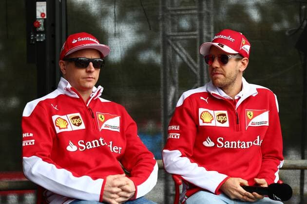 Australian Grand Prix, Melbourne 17 - 20 March 2016 19.03.2016 - Kimi Raikkonen (FIN) Scuderia Ferrari SF16-H and Sebastian Vettel (GER) Scuderia Ferrari SF16-H 