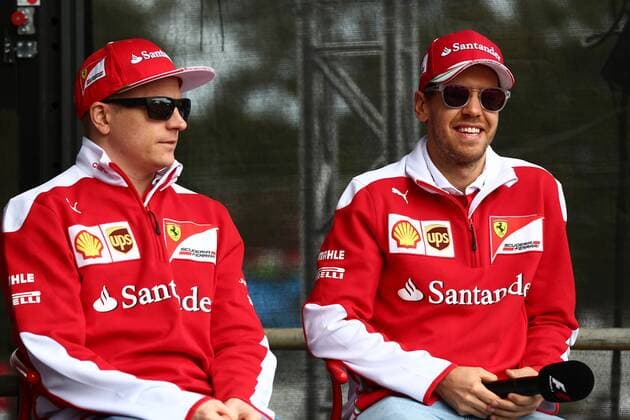 Australian Grand Prix, Melbourne 17 - 20 March 2016 19.03.2016 - Kimi Raikkonen (FIN) Scuderia Ferrari SF16-H and Sebastian Vettel (GER) Scuderia Ferrari SF16-H 