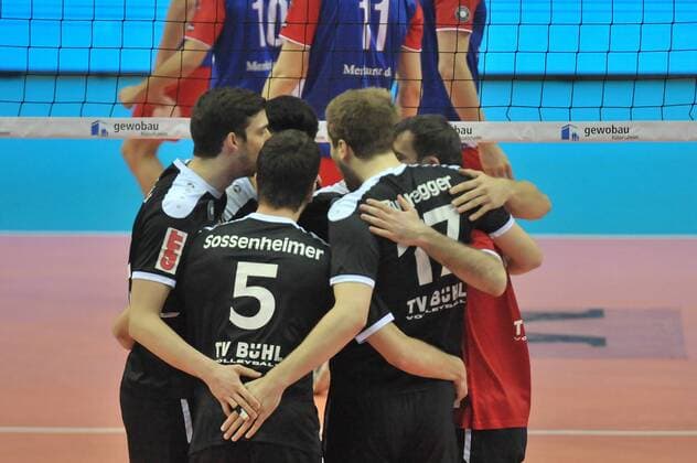 19.03.2016, xtkx, Volleyball 1.Bundesliga Playoffs, United Volleys - TV Ingersoll Bühl, emspor v.l. David Sossenheimer (TV Buehl) , Paul Buchegger (TV Buehl) ,