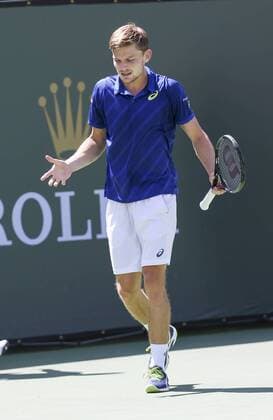 March 19, 2016 - Los Angeles, California, U.S - David Goffin, of Belgium, in actions against Milos Raonic, of Canada, during the men singles semifinal match of the BNP Paribas Open tennis tournament on Saturday,.March 19, 2016 in Indian Wells, California. Â .Raonic won 6-3, 3-6, 6-3. BNP Paribas Open 2016 Men s Singles Semifinal - ZUMAc68_