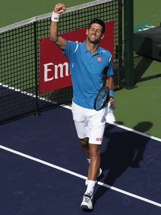 19 March 2016: Novak Djokovic (SRB) celebrates defeating Rafael Nadal (ESP) in the men s singles semi-final at the BNP Paribas Open played at the Indian Wells Tennis Garden, Indian Wells, CA (Photo by Cynthia Lum Icon Sportswire) TENNIS: MAR 19 BNP Paribas Open Icon250031916334 EDITORIAL USE ONLY