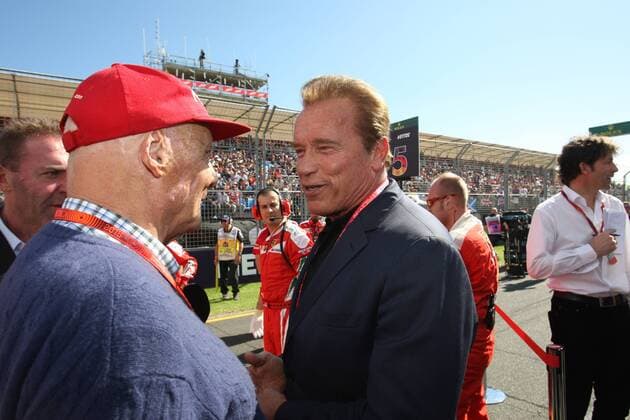Australian Grand Prix, Melbourne 17 - 20 March 2016 20.03.2016 - Nikki Lauda (AU), Mercedes and Arnold Schwarzenegger (AU), Actor 