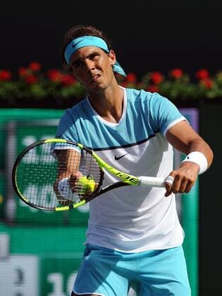 19 Mar. 2016: Rafael Nadal (ESP) serving during a semifinals match against Novak Djokovic (SRB) during the BNP Paribas Open played at the Indian Wells Tennis Garden in Indian Wells, CA. (Photo By John Cordes Icon Sportswire) TENNIS: MAR 19 BNP Paribas Open Icon506160319058 EDITORIAL USE ONLY
