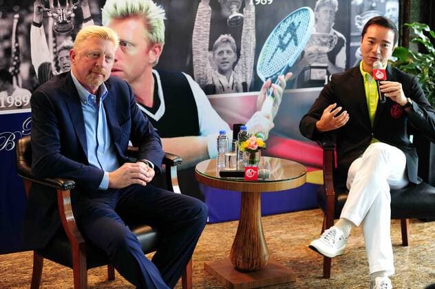 SHENZHEN, CHINA - MARCH 19: (CHINA OUT) Boris Becker visits Shenzhen as he declares to open his first tennis college globally in China together with the Mission Hills on March 19, 2016 in Shenzhen, Guangdong Province of China.  CFP481439152 