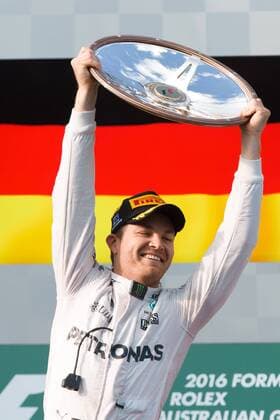 Formel 1, GP von Australien, Rosberg gewinnt Saisonauftakt in Melbourne March 20, 2016: Nico Rosberg (DEU) 6 from the Mercedes AMG Petronas team celebrates winning the 2016 Australian Formula One Grand Prix at Albert Park, Melbourne, Australia. Formula One 2016: Australia - Race - ZUMAc04_