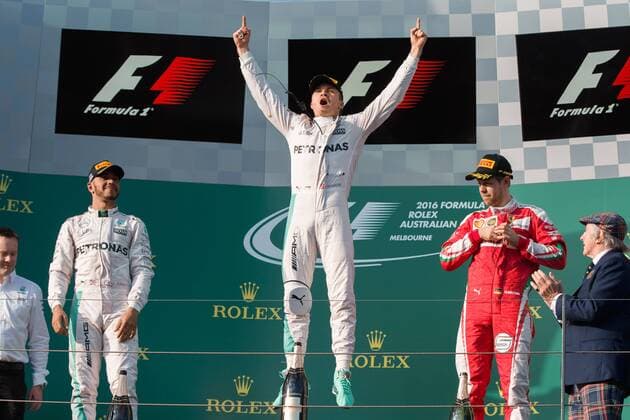 March 20, 2016: Nico Rosberg (DEU) 6 from the Mercedes AMG Petronas team celebrates winning the 2016 Australian Formula One Grand Prix at Albert Park, Melbourne, Australia. Formula One 2016: Australia - Race - ZUMAc04_
