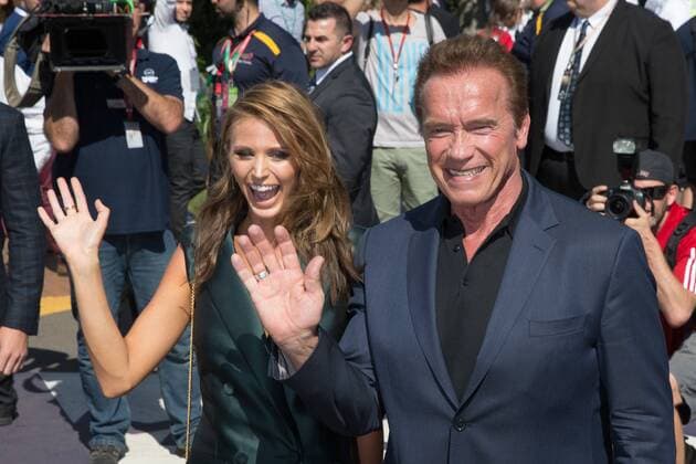 March 20, 2016: Arnold Schwarzenegger and the ambassador of the Australian Grand Prix Brittany Davis pose for photographs before the start of the 2016 Australian Formula One Grand Prix at Albert Park, Melbourne, Australia. Formula One 2016: Australia - Race - ZUMAc04_