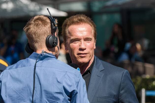 March 20, 2016: Arnold Schwarzenegger gives an interview before the start of the 2016 Australian Formula One Grand Prix at Albert Park, Melbourne, Australia. Formula One 2016: Australia - Race - ZUMAc04_