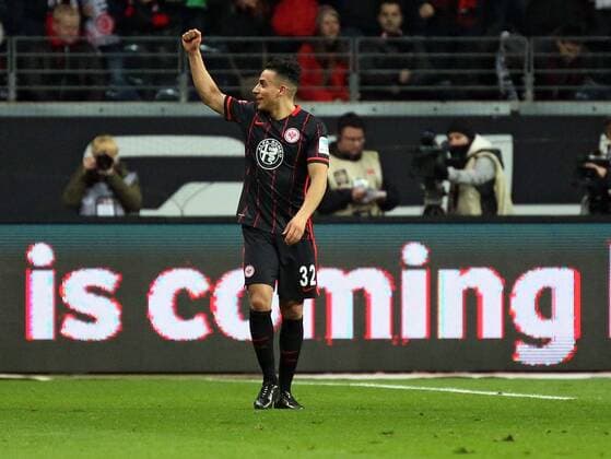 19.03.2016, xovx, Fussball 1.Bundesliga, Eintracht Frankfurt - Hannover 96, emspor, Jubel bei Aenis Ben-Hatira (Eintracht Frankfurt) nach dem Tor zum 1:0, Freisteller.