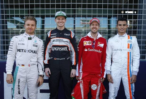 Motorsports: FIA Formula One World Championship WM Weltmeisterschaft 2016, Grand Prix of Australia, 6 Nico Rosberg (GER, Mercedes AMG Petronas Formula One Team), 27 Nico Hulkenberg (GER, Sahara Force India F1 Team), 5 Sebastian Vettel (GER, Scuderia Ferrari), 94 Pascal Wehrlein (GER, Manor Racing F1 Team), xHOCHxZWEIx