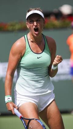 January 8, 2016 - Los Angeles, California, U.S - Victoria Azarenka of Belarus in actions defeating Serena Williams of United States during the women singles final match of the BNP Paribas Open tennis tournament on Sunday, March 20, 2016 in Indian Wells, California. Azarenka won 6-4, 6-4. BNP Paribas Open 2016 Women s Singles Final - ZUMAc68_