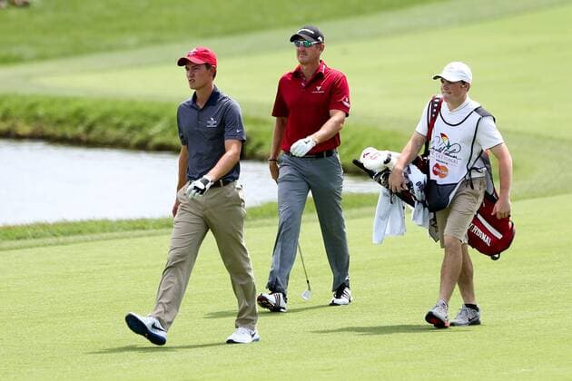 March 20, 2016 - Orlando, Florida, United States - Amateur Maverick McNealy (L) and Greg Owen (C) walk the 18th hold during the final round at the Arnold Palmer Invitational presented by MasterCard at Bay Hill Club & Lodge. PGA Golf Herren 2016 - Arnold Palmer Invitational - Final Round - ZUMAw109