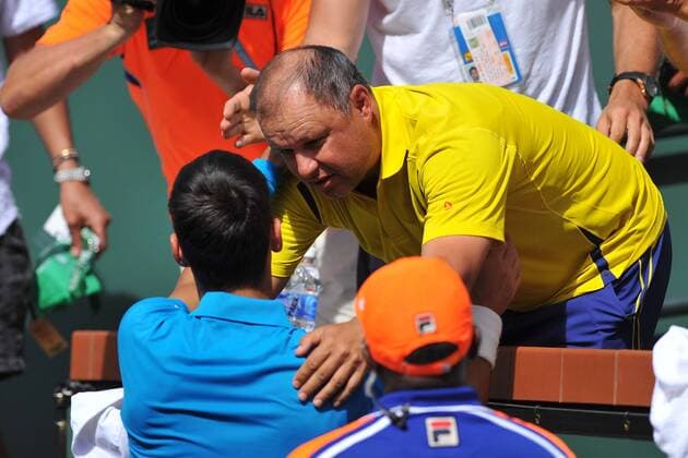 Novak Djokovic (Ser) with vajda TENNIS : Indian Wells 2016 - 20 03 2016 TennisMagazine Panoramic 