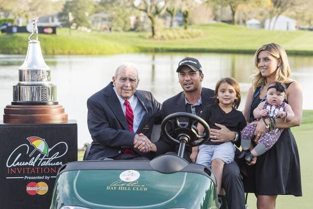 March 20, 2016: Jason Day with Arnold Palmer, his wife and two kids following his victory with a 17 under at the 2016 Arnold Palmer Invitational in Orlando, FL. (Photograph by Roy K. Miller Icon Sportswire) GOLF: MAR 20 PGA Golf Herren - Arnold Palmer Invitational presented by MasterCard - Final Round Icon160320126 EDITORIAL USE ONLY