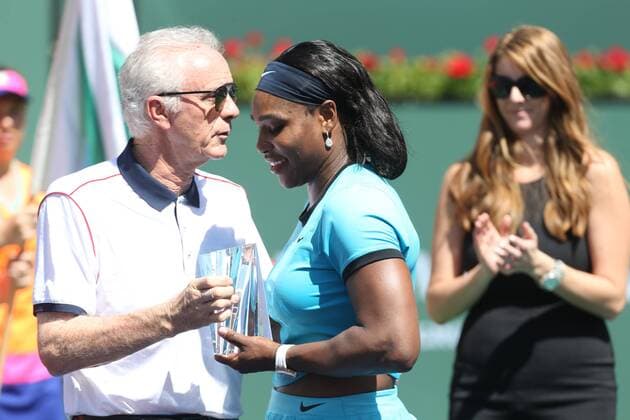 March 20, 2016: BNP Paribas tournament director and CEO Raymond Moore hands Serena Williams the runner up trophy after the womens final of the 2016 BNP Paribas Open at Indian Wells Tennis Garden in Indian Wells, California. TENNIS 2016: BNP Paribas Open MAR 20 - ZUMAcb8_