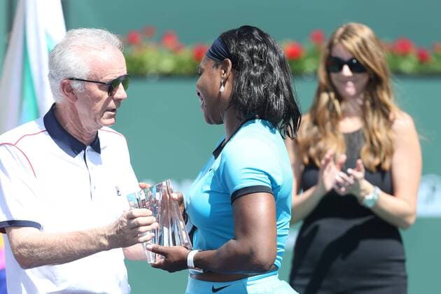 March 20, 2016: BNP Paribas tournament director and CEO Raymond Moore hands Serena Williams the runner up trophy after the womens final of the 2016 BNP Paribas Open at Indian Wells Tennis Garden in Indian Wells, California. TENNIS 2016: BNP Paribas Open MAR 20 - ZUMAcb8_