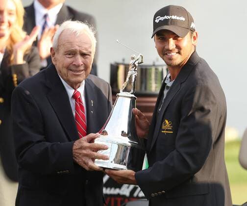 March 20, 2016 - Orlando, FL, USA - Jason Day, right, celebrates with Arnold Palmer on the 18th green after winning the Arnold Palmer Invitational at Bay Hill Club & Lodge in Orlando, Fla., on Sunday, March 20, 2016. Jason Day goes wire to wire to win at Bay Hill - ZUMAm67_