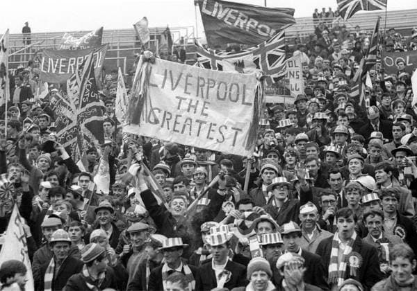 Europapokalfinale der Pokalsieger: Borussia Dortmund - FC Liverpool (2:1 n.V.) am 5.5.1966 in Glasgow. Fans des FC Liverpool Â HM