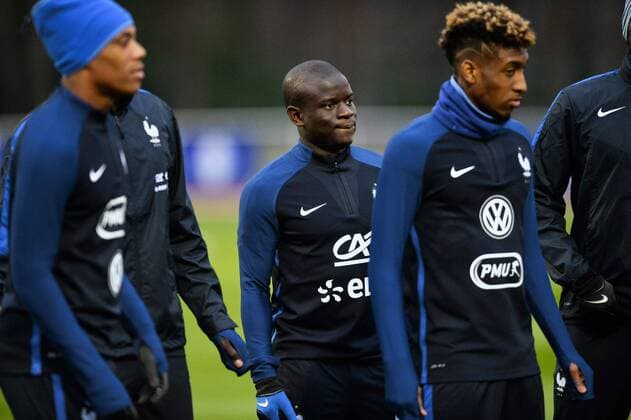 N Golo Kante (fra) - Kingsley Coman (fra) FOOTBALL : Training Nationalteam Frankreich - 21 03 2016 AnthonyBIBARD FEP Panoramic 