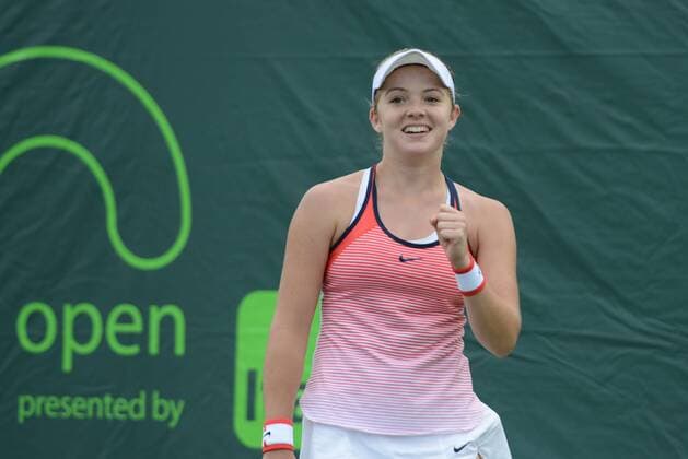March 21, 2016 - Miami, Florida, United States - KATIE SWAN of Great Britain celebrates winning her qualifying match vs. L. Davis at the Miami Open in Miami Florida Tennis 2016 - Miami Open - Day 1 - ZUMAl132