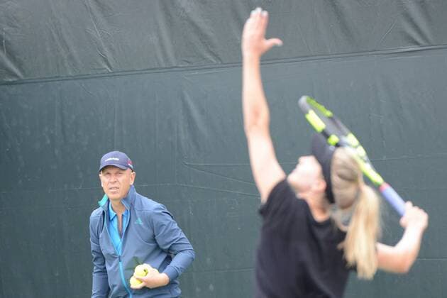 March 21, 2016 - Miami, Florida, United States - GENIE BOUCHARD practices in preparation for the Miami Open in Miami Florida as her coach Thomas Hogstedt looks on. Tennis 2016 - Miami Open - Day 1 - ZUMAl132
