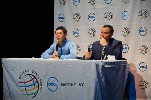 March 21, 2016: Rory McIlroy (left) at pregame press conference PK Pressekonferenz before the start of the World Golf Championships-Dell Match Play at the State Theatre in Austin, Texas. PGA Golf Herren 2016: World Golf Championships MAR 21 - ZUMAc04_