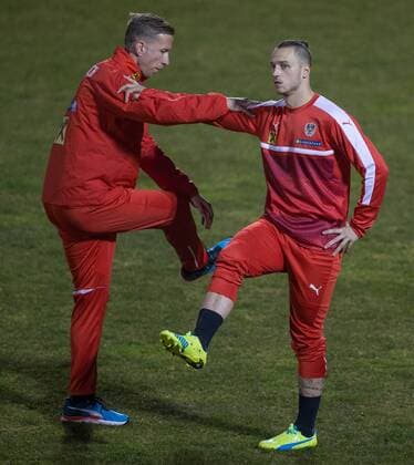 Stegersbach 21.03.2016, Sportzentrum, Stegersbach, AUT, OeFB Training, im Bild Marc Janko (AUT), Marko Arnautovic (AUT) Marc Janko (AUT), Marko Arnautovic (AUT) during a Trainingssession of Austrian National Footballteam at the Sportcenter in Stegersbach, Austria on 2016 03 21.  EP_ang  