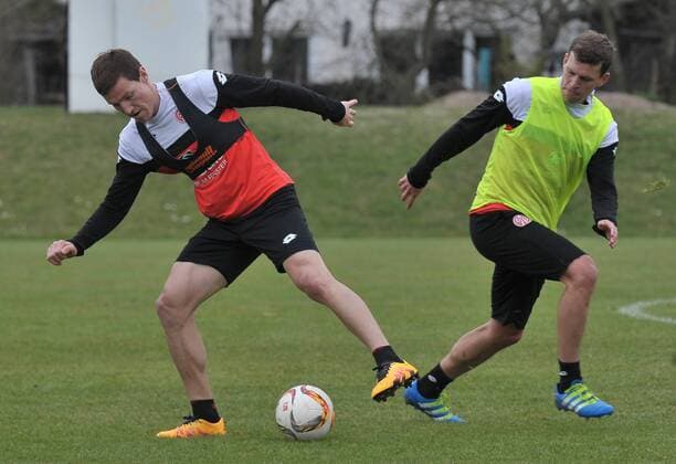 22.03.2016, xTKx, Fussball 1.Bundesliga, FSV MAINZ 05 Training, emspor, v.l. Gaetan Bussmann (Mainz 05) ., Fabian Frei (Mainz 05) ,