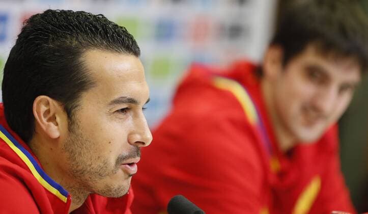 Füßball, Länderspiel, Nationalteam Spanien Pk Spain s National soccer team player Pedro speaks during a press conference PK Pressekonferenz held at Las Rozas sports complex in the outside of Madrid, Spain, 22 March 2016. Spain will play two friendly matches against Italy on 24 March 2016 and against Romania on 27 March. Spain s press conference !ACHTUNG: NUR REDAKTIONELLE NUTZUNG!  GRA220 20160322-635942529650381829