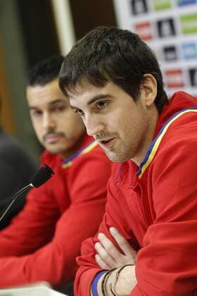 Mikel San Jose (r) and Pedro Rodriguez in press conference PK Pressekonferenz during Spanish national football team stage. March 22,2016.  (2016032214)