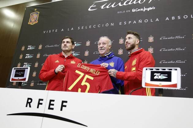 Iker Casillas, coach Vicente del Bosque and Sergio Ramos during comercial event during Spanish national football team stage. March 22,2016.  (2016032253)