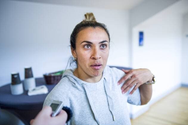 Fußball, Damen, PK Marta - FC Rosengard 160322 Rosengards Marta Viera Da Silva intervjuas efter en presskonferens med Rosengard inför kvartsfinalen i Champions League den 22 mars 2016 i Malmö.  Copyright: LUDVIGxTHUNMAN BB160322LT004