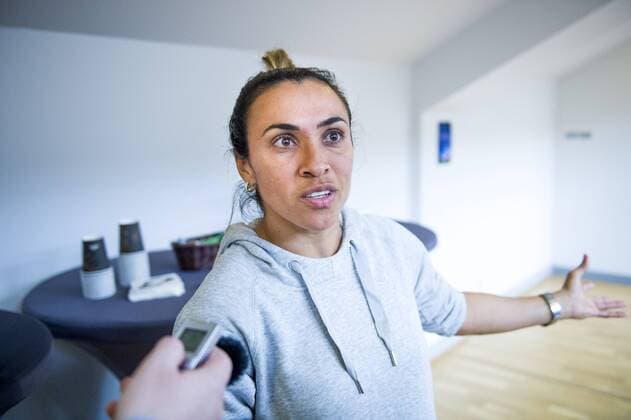 Fußball, Damen, PK Marta - FC Rosengard 160322 Rosengards Marta Viera Da Silva intervjuas efter en presskonferens med Rosengard inför kvartsfinalen i Champions League den 22 mars 2016 i Malmö.  Copyright: LUDVIGxTHUNMAN BB160322LT006