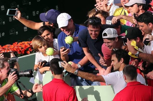 Miami, FL, USA - Roger Federer takes a selfie with fans after a practice at the Miami Open Tennis tournament 2016 in Key Biscayne on Tuesday, March 22, 2016 in Miami, Fla. Miami Open media day - ZUMAm67_