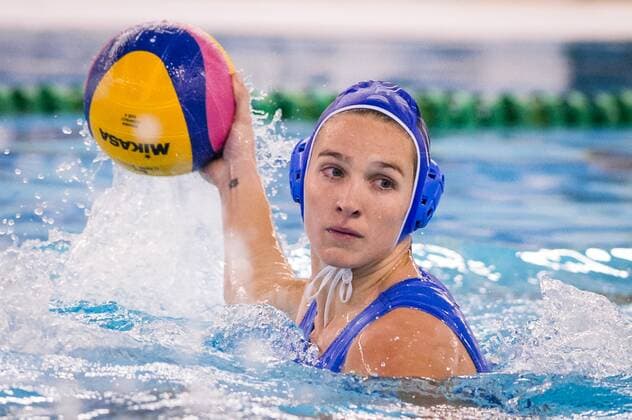 FINA Women s Water polo Wasserball Olympic Games Olympische Spiele Olympia OS Qualifications Tournament 2016 Canada CAN (White) Vs Greece GRE (Blue) 2 Christina Chrysoula Tsoukala GRE Gouda - Swimming pool Groenhovenbad Day3 23-03-2016 Photo P.xMesiano Insidefoto Deepbluemedia PasqualexMesiano