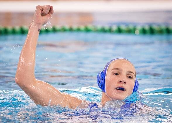 FINA Women s Water polo Wasserball Olympic Games Olympische Spiele Olympia OS Qualifications Tournament 2016 Canada CAN (White) Vs Greece GRE (Blue) 2 Christina Chrysoula Tsoukala GRE Gouda - Swimming pool Groenhovenbad Day3 23-03-2016 Photo P.xMesiano Insidefoto Deepbluemedia PasqualexMesiano